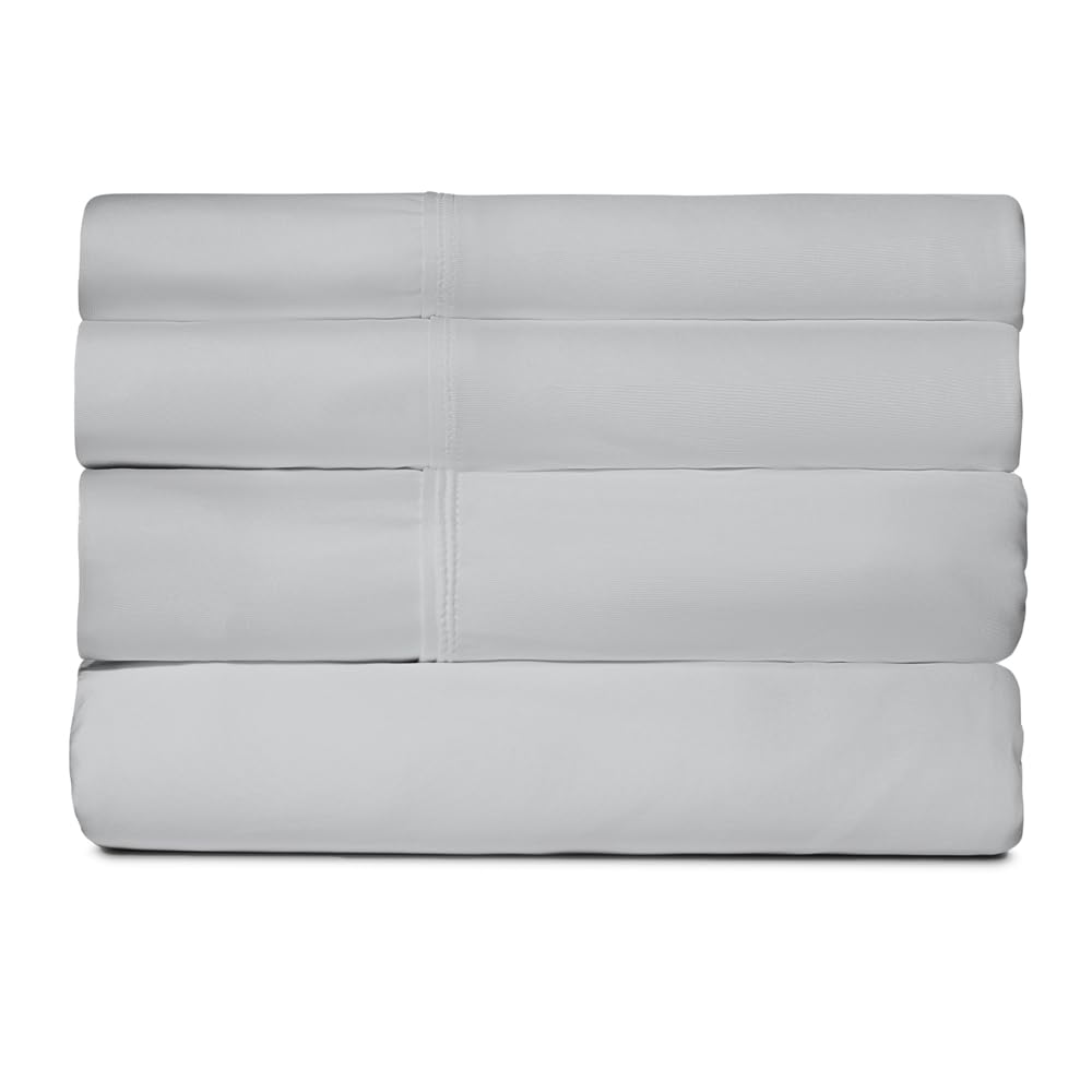 SHEEX - Active Comfort Cooling Sheets Set (King/California King) Silver Cloud - Moisture Wicking - 1 Flat Cooling Sheet, 1 Fitted Cooling Sheet, 2 Cooling Pillow Covers - Wrinkle Free - Sleep Aid