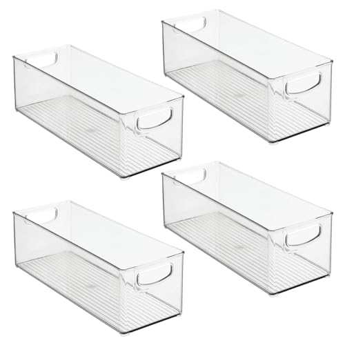 mDesign Plastic Baby Room Organizer Bin - Modern, Stackable Storage Container Box with Handles for Organizing Toys - Small Clothes and Accessories Holder - Ligne Collection - 4 Pack - Clear