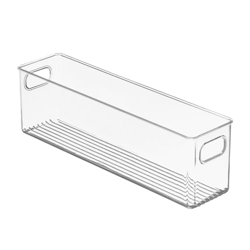mDesign Plastic Long Stackable Storage Organizer Container, Organization Bin w/Handles for Kitchen, Pantry, Fridge, Freezer, Cabinet, Perfect to Hold Breast Milk - Ligne Collection - Clear