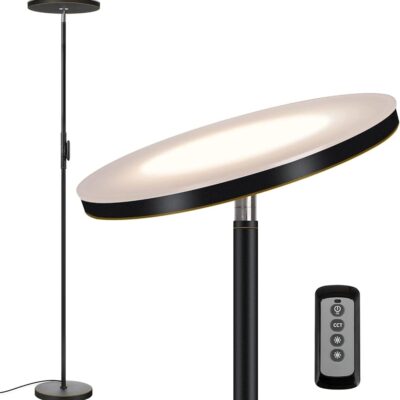 JOOFO Floor Lamp,30W/2400LM Sky LED Modern Torchiere 3 Color Temperatures Super Bright Floor Lamps-Tall Standing Pole Light with Remote & Touch Control for Living Room,Bed Room,Office (Black-Gold)