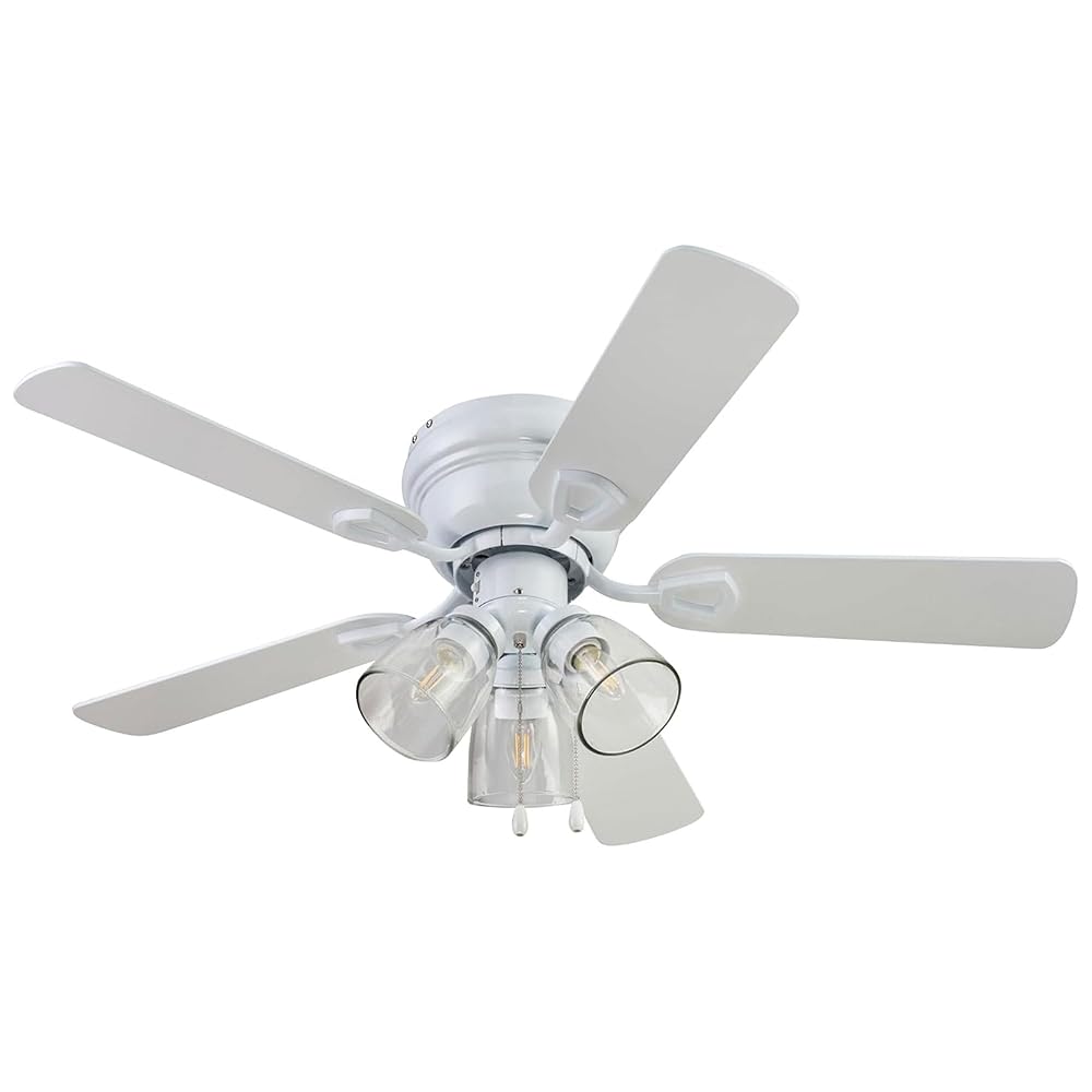 Portage Bay Ceiling 52" Renton Brushed Nickel Indoor Fan with Clear 3 Light LED Multi Arm E26/B11 Bulb and Pull-Chains, Traditional Style, 5 Reversible Gray Oak/Walnut Blades, 51440, 52 Inch