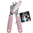 GORILLA GRIP Heavy Duty Stainless Steel Smooth Edge Manual Can Opener and Bottle Openers, Soft Comfortable Handle, Oversized Handheld Turn Knob, US Designed Multifunctional Kitchen Tool, Pink