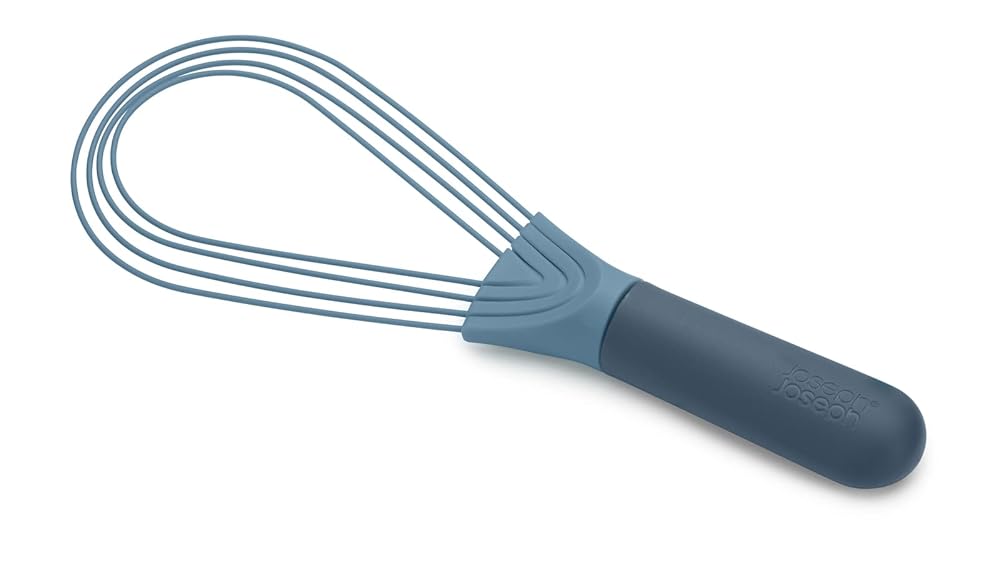 Joseph Joseph Twist Whisk 2-In-1 Collapsible Balloon and Flat Whisk Silicone Coated Steel Wire, Sky Blue