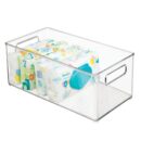 mDesign Plastic Deep Bin Organizer Caddy Container w/ Handles for Nursery, Kitchen, Pantry, Bathroom, Cabinet Storage Organization - Holds Snacks, Bottles, Baby Food Jar, Diaper - 14" Long -Clear