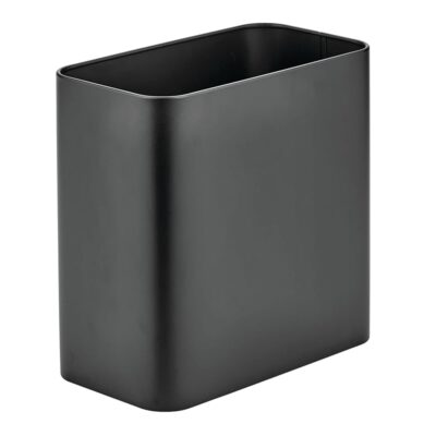 mDesign Small Metal 2.4 Gallon Trash Can Wastebasket Garbage Bin for Bathroom - Mini Slim Rubbish Waste Bin for Master or Guest Bath, Bedroom, Garage, Laundry Room, or Playroom, Black, Pack of 1