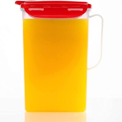 LocknLock Aqua Fridge Door Water Jug with Handle BPA Free Plastic Pitcher with Flip Top Lid Perfect for Making Teas and Juices, 2 Quarts, Red
