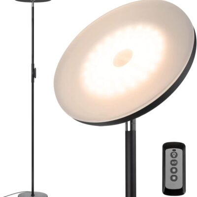JOOFO Floor Lamp,30W/2400LM Sky LED Modern Torchiere 3 Color Temperatures Super Bright-Tall Standing Pole Light with Remote & Touch Control for Living Room,Bed Room,Office (Black)