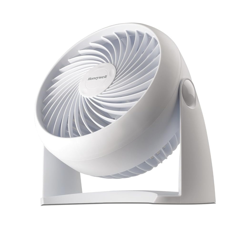 Honeywell TurboForce Air Circulator, Small Tabletop Fan, Quiet Personal Fan for Home or Office, 3 Speeds, 90 Degree Pivoting Head, White, HT-904