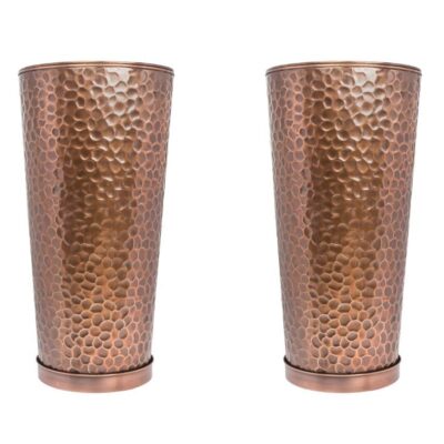 H Potter Large Tall Planter Pots Outdoor Indoor Copper Flower Decorative Set of Two with Trays GAR684 (Set of Two W/Tray)
