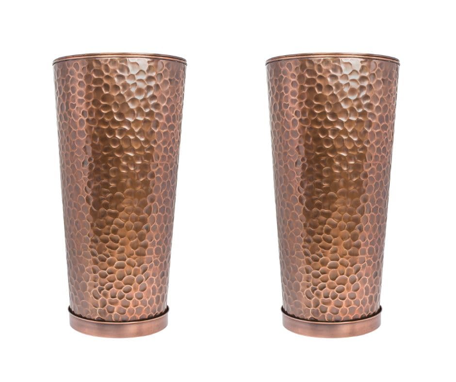 H Potter Large Tall Planter Pots Outdoor Indoor Copper Flower Decorative Set of Two with Trays GAR684 (Set of Two W/Tray)