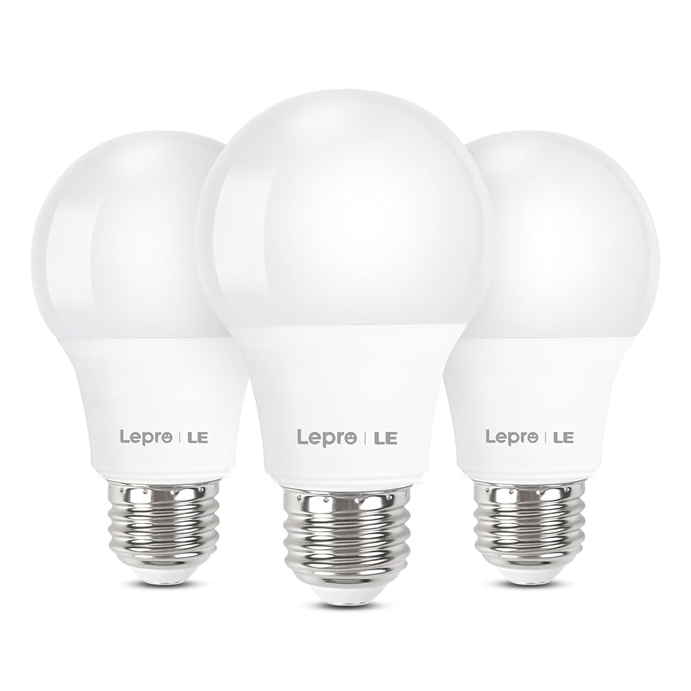 Lepro LED Light Bulbs 60 Watt Equivalent, 9W 800 Lumens Non-Dimmable, Daylight White 5000K, A19 E26 Standard Medium Base, 10000 Hour Lifetime 3 Count (Pack of 1)