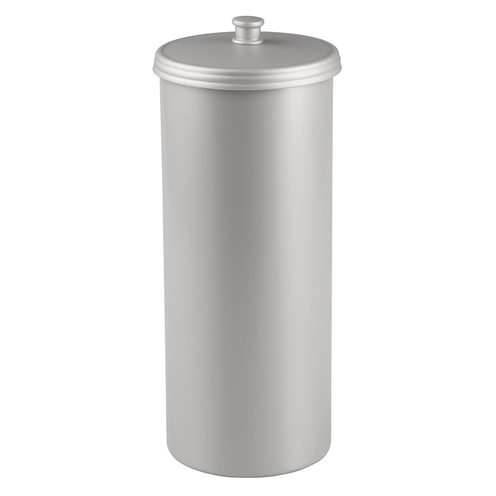 iDesign Freestanding Toilet Paper Canister with Lid for 3 Extra Rolls, Silver, Made in USA