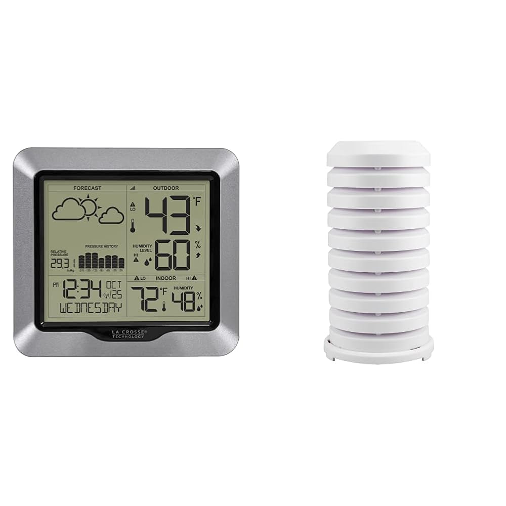 La Crosse Technology 308-1417 Forecast Station, Silver & 925-1418 Sensor Protection Shield with Mount