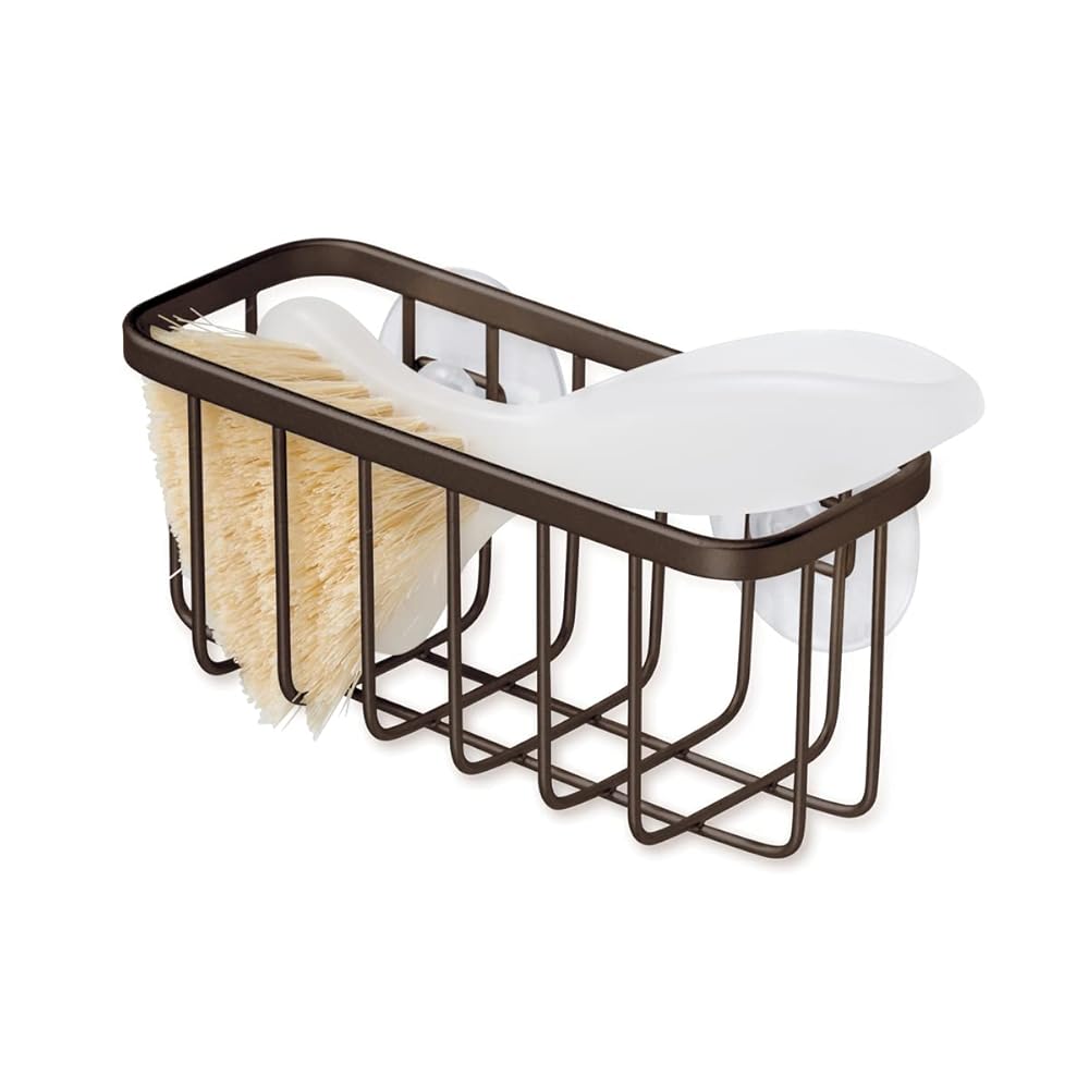 iDesign Gia Sink Suction Holder for Sponges, Scrubbers, Soap in Kitchen, Bathroom, Bathtubs, 5.75" x 2.25" x 2.5" - Bronze