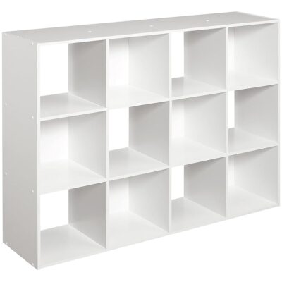 ClosetMaid Cubeicals 12 Cube Storage Shelf Organizer Bookshelf, Stackable, Vertical Or Horizontal, Easy Assembly, Wood, White Finish