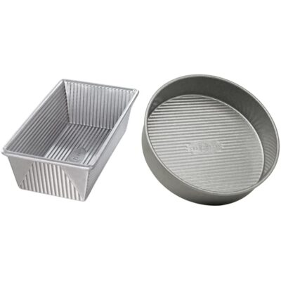 USA Pan 1145LF Bakeware Aluminized Steel 1.25 Lb Loaf Pan, Medium, Silver & Bakeware Round Cake Pan, 9 inch, Nonstick & Quick Release Coating, 9-Inch,Aluminized Steel