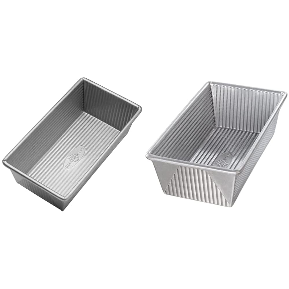USA Pan Bakeware Aluminized Steel Loaf Pan, 1 Pound, Silver & 1145LF 1.25 Lb Loaf Pan, Medium, Silver