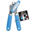 GORILLA GRIP Heavy Duty Stainless Steel Smooth Edge Manual Can Opener and Bottle Openers, Soft Comfortable Handle, Oversized Handheld Turn Knob, US Designed Multifunctional Kitchen Tool, Aqua