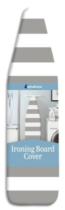Whitmor Ironing Board Cover with Pad, Paloma Gray Stripe, Cotton, 54"L x 13"W x 0.25"H