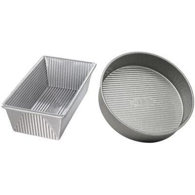 USA Pan Bakeware Aluminized Steel Loaf Pan, 1.5 Pound & Bakeware Round Cake Pan, 9 inch, Nonstick & Quick Release Coating, 9-Inch,Aluminized Steel