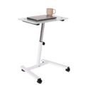 Seville Classics Airlift Mobile Height Adjustable Laptop Stand Computer Workstation for Sitting Ergonomic Desk Cart Table w/Wheels, Tempered Glass (24"), White