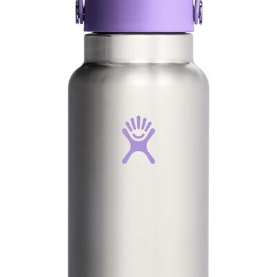 Hydro Flask 32 Oz Wide Flex Straw Cap Bottle - Insulated Stainless Steel - Wide Straw Lid, Non Spill, Leakproof in Stainless Steel Violet