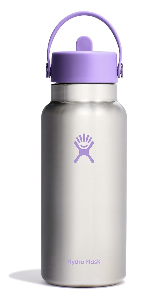 Hydro Flask 32 Oz Wide Flex Straw Cap Bottle - Insulated Stainless Steel - Wide Straw Lid, Non Spill, Leakproof in Stainless Steel Violet
