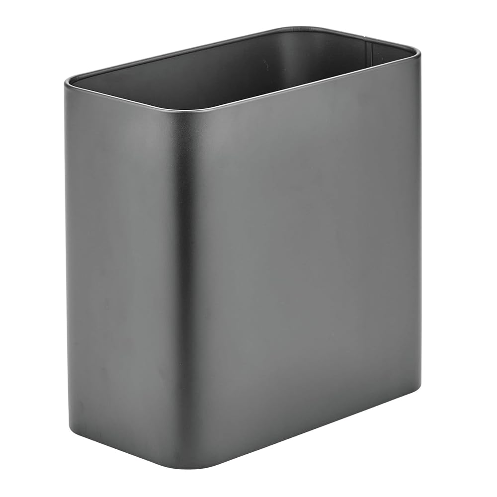 mDesign Small Metal 2.4 Gallon/9 Liter Trash Can Wastebasket Garbage Bin for Bathroom, Slim Rubbish Waste Bin Trashcans for Master/Guest Bath, Mirri Collection, Graphite Gray