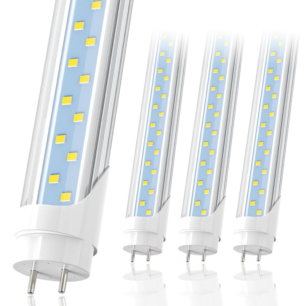 JESLED 4FT LED T8 Type A+B Tube Lights, 24W(65W Equivalent), 3200LM, 5000K, Single or Double End Powered, Plug and Play or Ballast Bypass, 4 Foot T10 T12 Fluorescent Bulbs Replacement, Clear(4-Pack)
