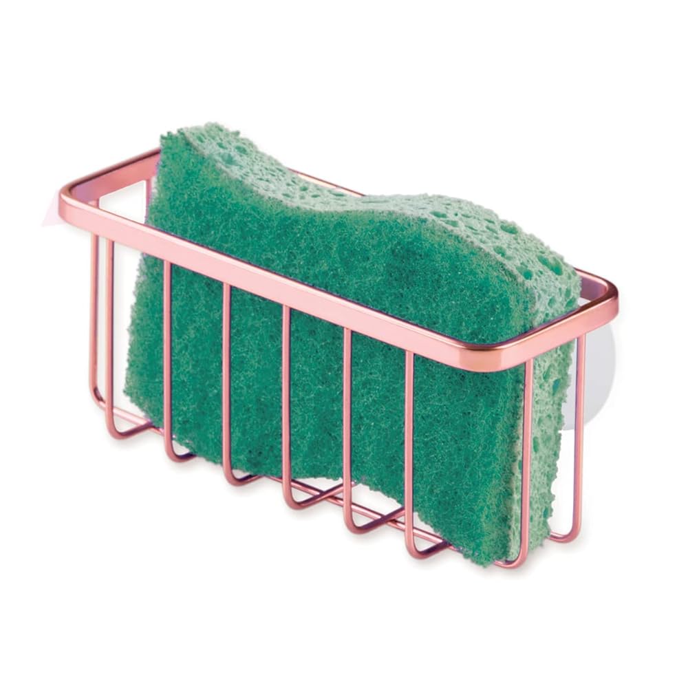 IDesign Stainless Steel Sponge Holder for Kitchen Sink with Suction Cups, The Gia Collection - 6.75" x 2.5" x 2.5", Copper