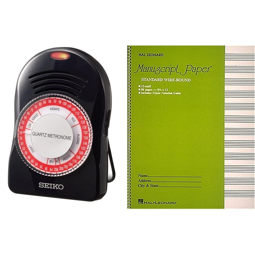Seiko SQ50-V Quartz Metronome and Standard Wirebound Manuscript Paper (Green Cover)
