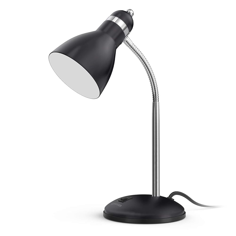 LEPOWER Metal Desk Lamp, Adjustable Goose Neck Table Lamp, Eye-Caring Study Desk Lamps for Bedroom, Study Room and Office (Black)