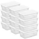 Sterilite 12 Pack Storage Box, 6 Quart Stackable Tote, Clear Plastic Container with Secure Snapping Lids for Home and Office Organization, White