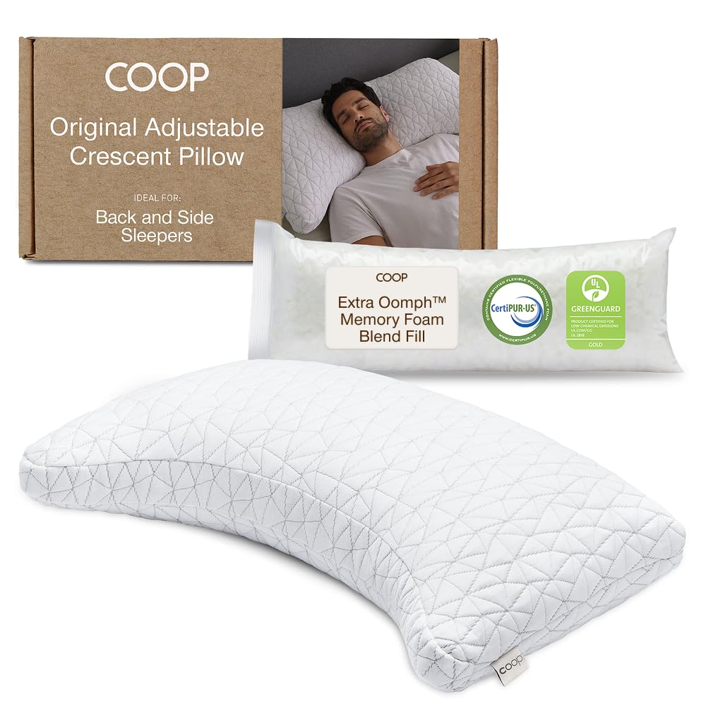 Coop Home Goods Original Crescent Adjustable Pillow, King Bed Pillows for Shoulder, Neck & Head Support, Crescent Foam Pillows - Medium Firm for Back & Side Sleeper, CertiPUR-US/GREENGUARD Gold