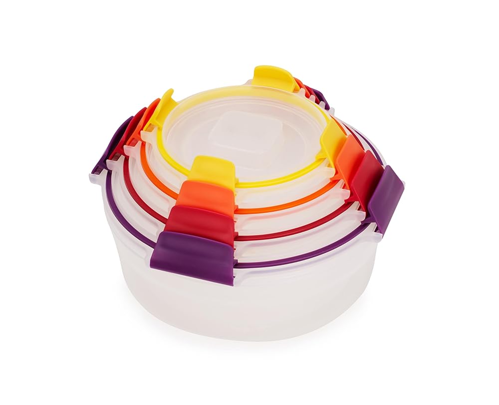 Joseph Joseph Nest Lock 8-piece Plastic BPA Free Round Food Storage Container Set with Lockable Airtight Leakproof Lids - Multicolor