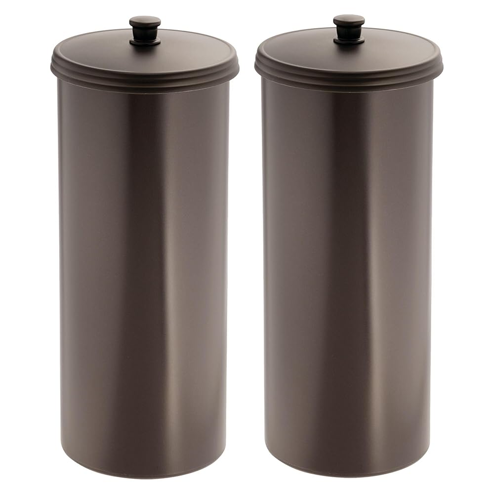 iDesign Freestanding Toilet Paper Canister with Lid for 3 Extra Rolls, Set of 2, Bronze, Made in USA