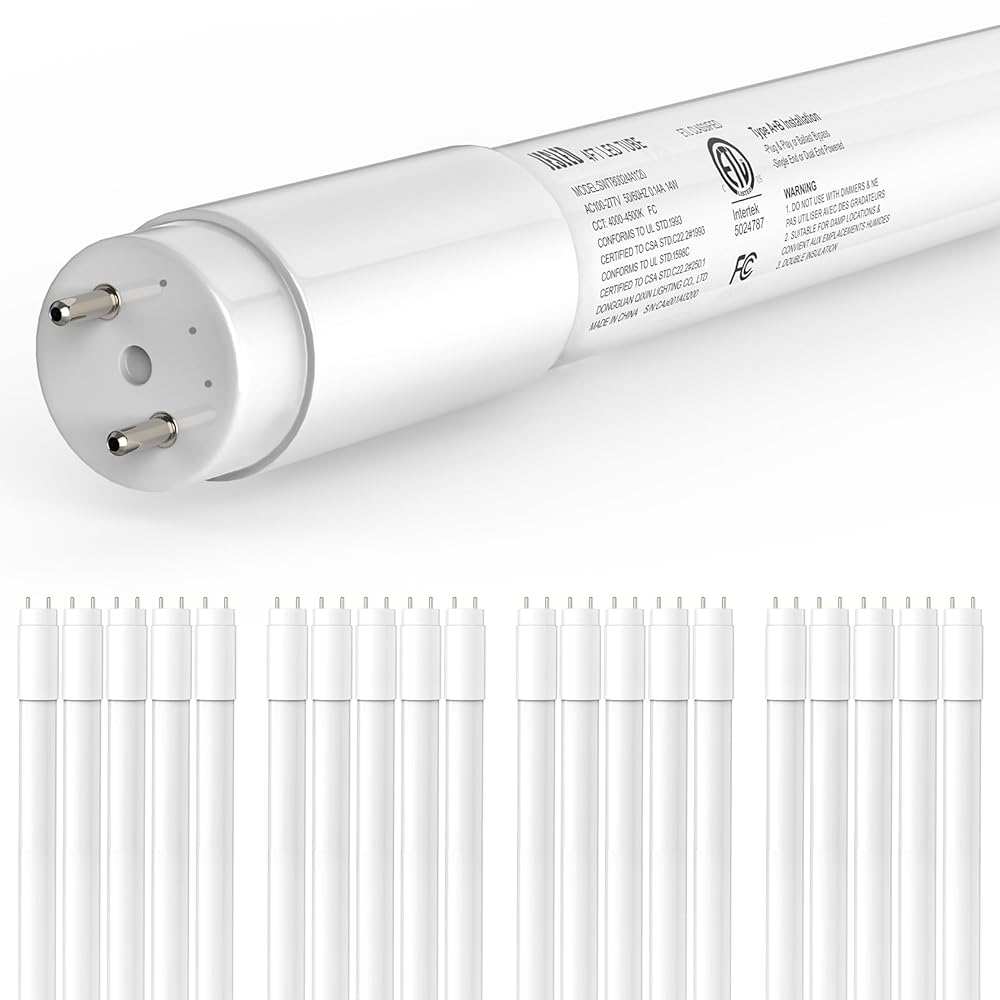 JESLED 20-Pack T8 LED Tube Lights 4Ft, 14W 2450LM 4000K, Single or Double End Powered, Plug and Play or Ballast Bypass, Type A+B 4 Foot T10 T12 Fluorescent Bulbs Replacement, Frosted