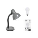 Simple Designs LD1003-GRY-LB 14.25" Basic Metal Desk Lamp with Flexible Hose Neck for Office, Living Room, Bedroom, College Dorm, Bookshelf, Silver, with Feit LED Bulb Included