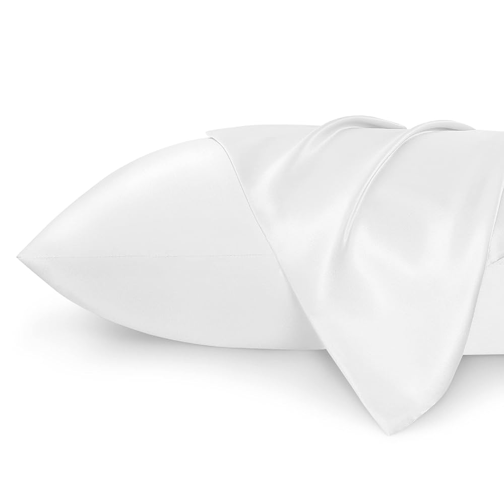 Bedsure Satin Pillowcases, Similar to Silk Pillow Cases Queen Size Set of 2, Pure White Cooling Pillow Case for Sleeping Women with Envelope Closure, Gifts for Women Men, 20x30 Inches, 2pcs