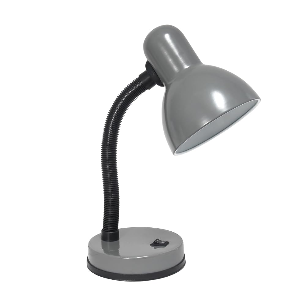 Simple Designs LD1088-GRY 14.25" Sleek and Sturdy Classic Gooseneck Study Desk Lamp, Gray