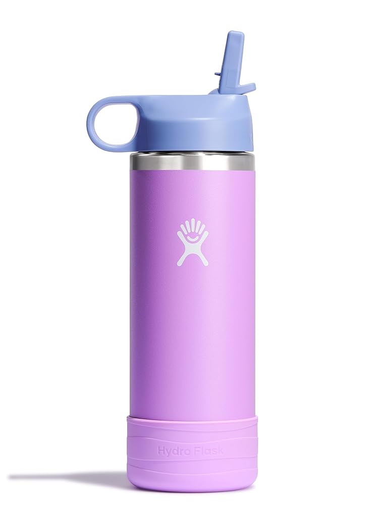 Hydro Flask Kids Water Bottle for School - Stainless Steel and Insulated with Straw Cap - 18 Oz in Anemone Purple