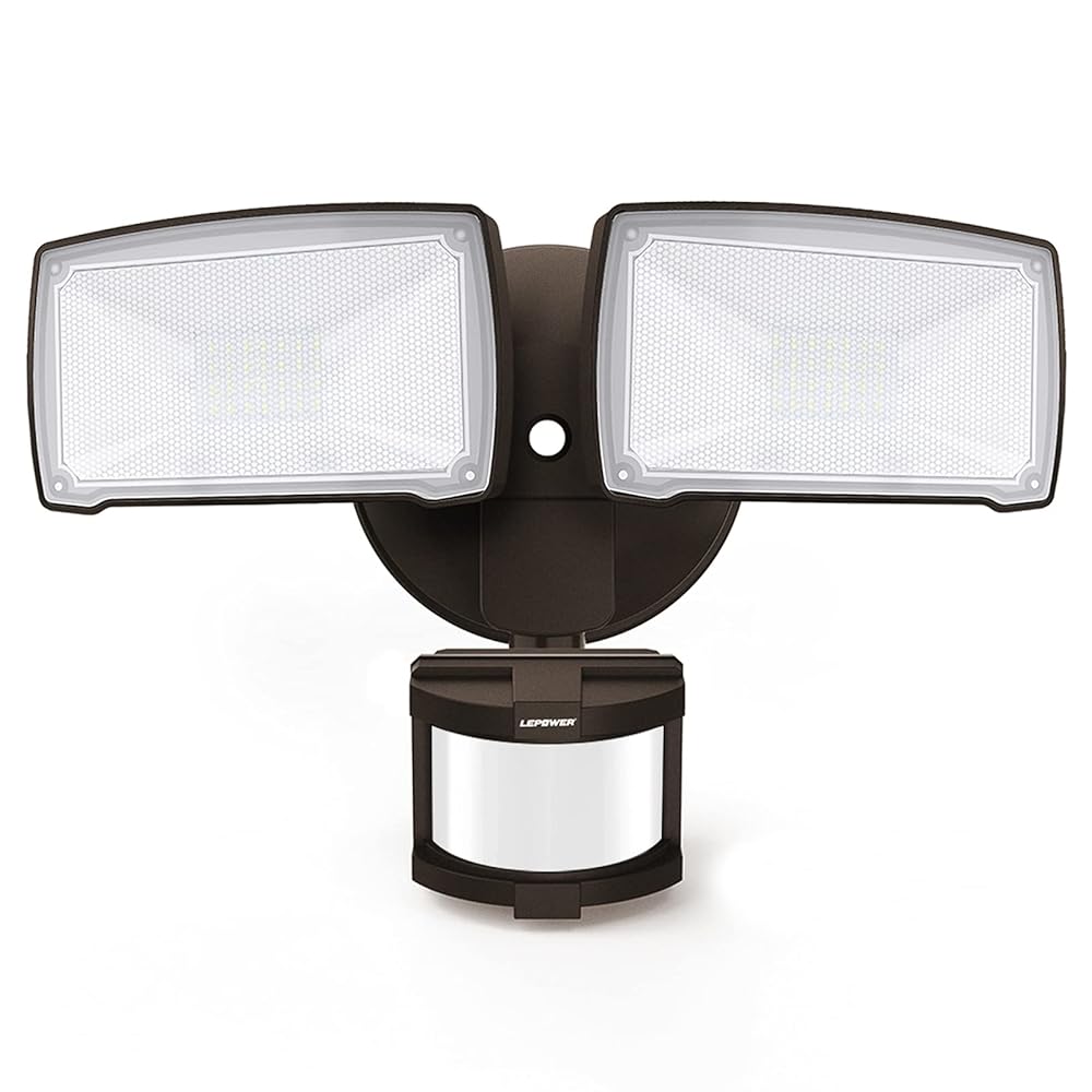 LEPOWER 30W LED Security Lights Motion Sensor Light Outdoor, 3200LM Motion Security Light, 5500K, IP65 Waterproof, 2 Head Motion Detector Flood Light for Garage, Yard, Porch, Brown (NOT Solar Powered)