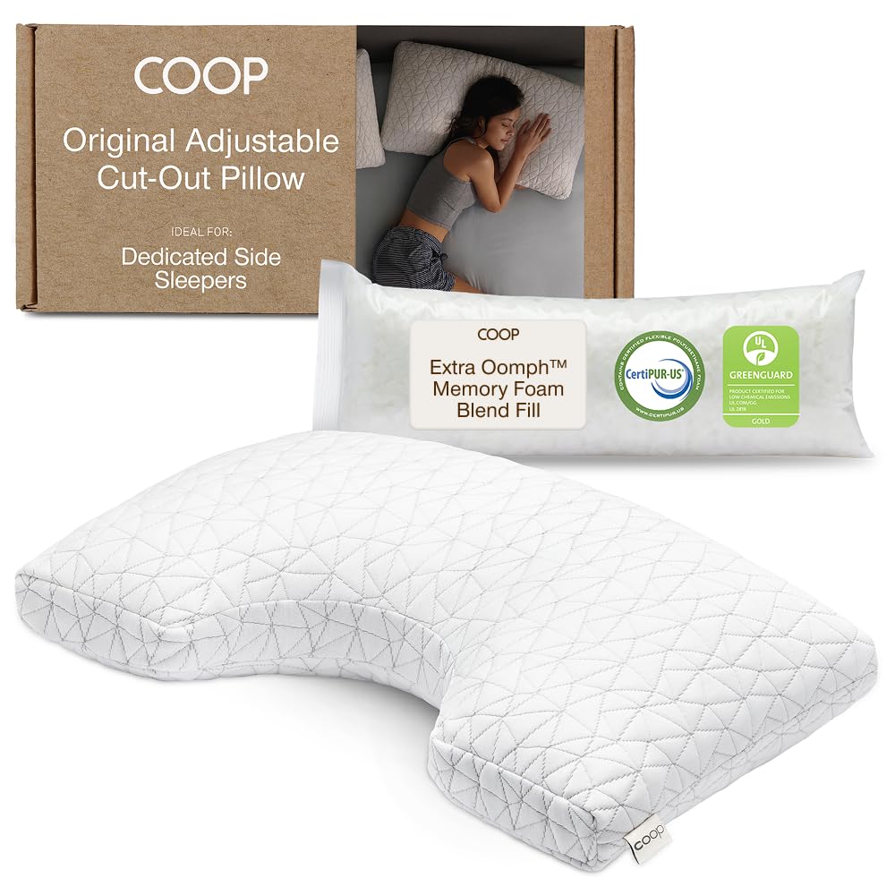 Coop Home Goods Original Cut-Out Adjustable Pillow, Queen Size Bed Pillows for Neck & Head Support, Memory Foam Pillows - Medium Firm for Side Sleeper, CertiPUR-US/GREENGUARD Gold