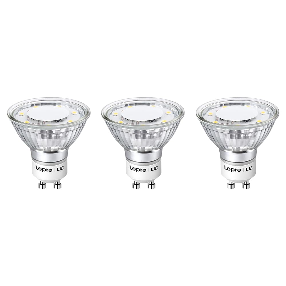 Lepro GU10 LED Light Bulbs Non-Dimmable, 5000K Daylight White GU10 Bulb Replacement for Recessed Track Lighting, 4W LED Bulbs with 100°Flood Beam for Kitchen, Range Hood, Living Room, Bedroom, 3 Pack