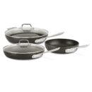 All-Clad HA1 Hard Anodized Nonstick Fry Pan Set – 3-Piece Cookware, 8", 10", 12" Skillets with Lid, Induction Compatible, Oven Safe to 500°F, Lid Safe to 350°F, Black
