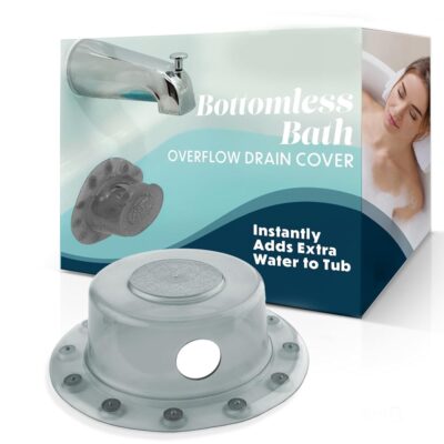 SlipX Solutions Bottomless Bath Overflow Drain Cover for Tub, Adds Inches of Water to Bathtub for a Warmer Deeper Bath, Spa Accessories, Drain Block, Water Stopper Plug (4 inch Inner Diameter, Gray)