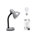 Simple Designs LD1003-SLV-LB 14.25" Basic Metal Desk Lamp with Flexible Hose Neck for Office, Living Room, Bedroom, College Dorm, Bookshelf, Silver, with Feit LED Bulb Included