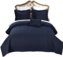 Royal Hotel Full Size Navy Coverlet 3pc Set, Luxury Microfiber Checkered Quilted
