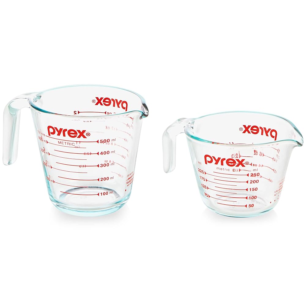 Pyrex Essentials (2-Pack) Glass Measuring Cups Set, (1 & 2 Cup) Measuring Cups For Prepping, Baking and Cooking, Preheated Oven, Dishwasher, Freezer, and Microwave Safe