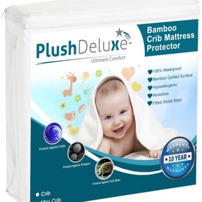 Mini Crib Mattress Protector 100% Waterproof, Noiseless – Viscose Made from Quilted Ultra Soft White Terry Fitted Sheet Style (27”X39”)